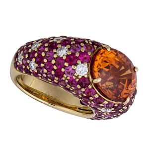 18k RARE spessartine garnet ring with spinel and diamonds