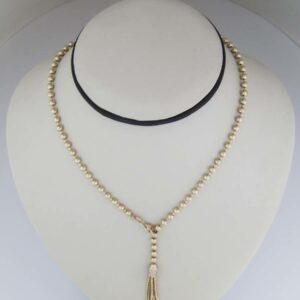 18K YG bead y-drop necklace with diamond and tassel end
