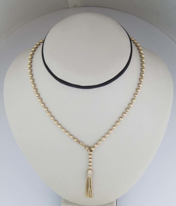 18K YG bead y-drop necklace with diamond and tassel end