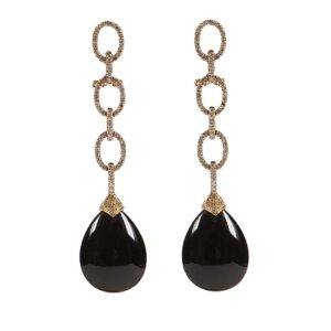 18 rose gold drop diamond earrings with onyx teardrops