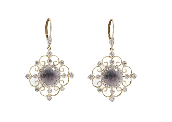 18k fancy sapphire and diamond drop earrings