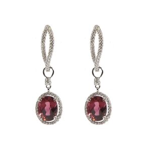 18k wg and diamond hoops with detachable oval and diamond tourmalines. Total diamond carat weight is 0.57cts. pink tourmaline =4.35