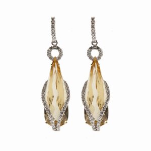 18k yellow beryl teardrop earrings with diamonds