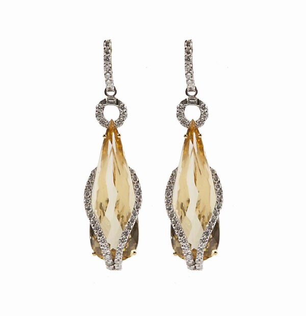 18k yellow beryl teardrop earrings with diamonds
