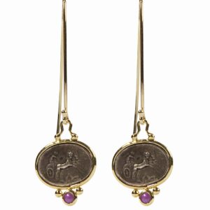 18k antique coin earrings with ruby