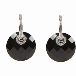 18k faceted onyx and diamond earrings