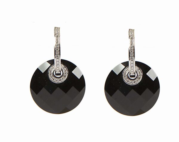 18k faceted onyx and diamond earrings