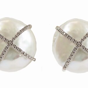 Large Pearl earrings with diamond x cross