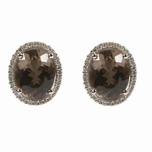 18k smokey quartz and diamond earrings