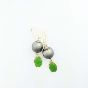 18k Tahitian pearl and green tourmaline earrings