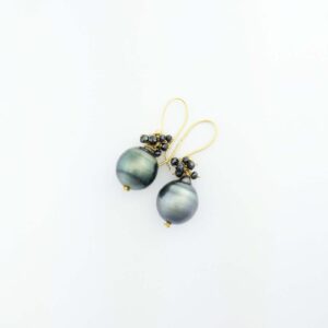 18k Tahitian Pearl and black diamond earrings