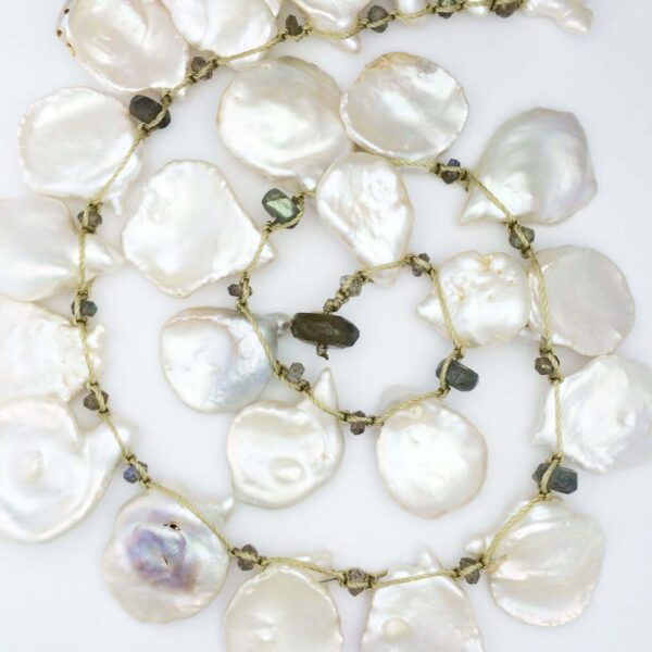 Keshi pearls and laboradorite bead handtied necklace