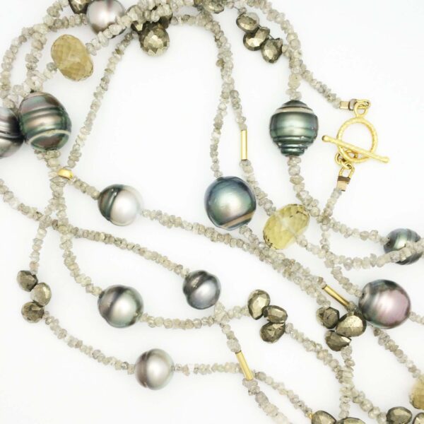 Raw diamond and Tahitian pearl xl necklace
