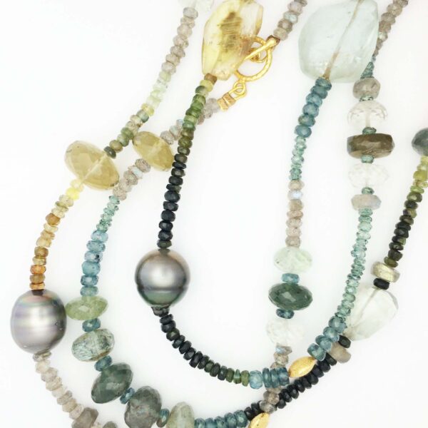 Multi semi precious stone and pearl necklace