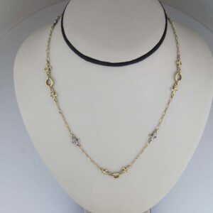 18k intricate handmade chain with fleur de Lis diamond stations