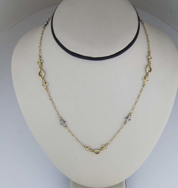 18k intricate handmade chain with fleur de Lis diamond stations