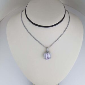 Kunzite and Diamond pendant in 18k white gold