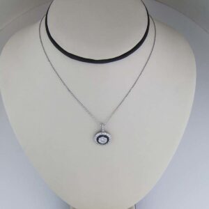 18k black and white diamond circle pendant