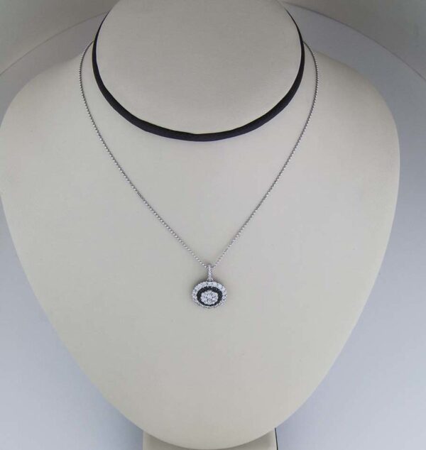 18k black and white diamond circle pendant