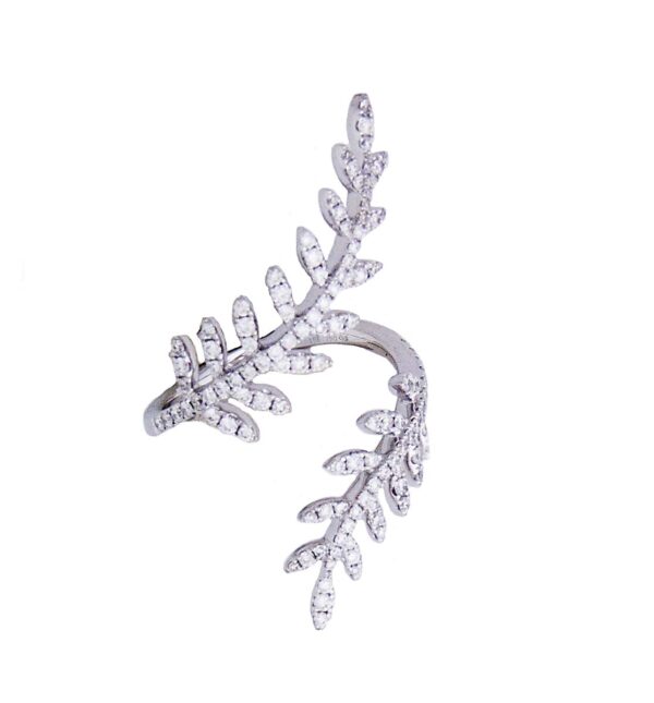 18k white gold and diamond fern leaf open ring