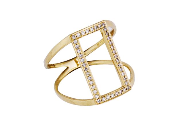 18k yg open rectangle wide ring.0.16cts