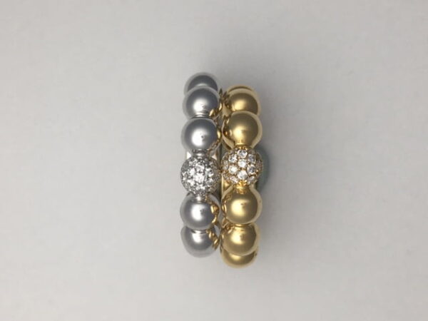 18kt beaded stackable rings in yellow or white gold with diamond bead