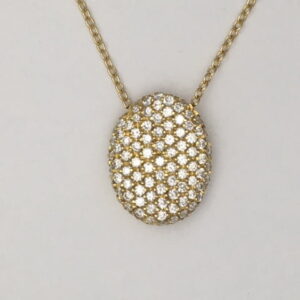 Handmade 18k yellow gold diamond pave oval wave pendant .70 cts total weight
