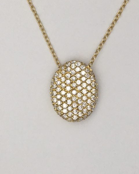 Handmade 18k yellow gold diamond pave oval wave pendant .70 cts total weight